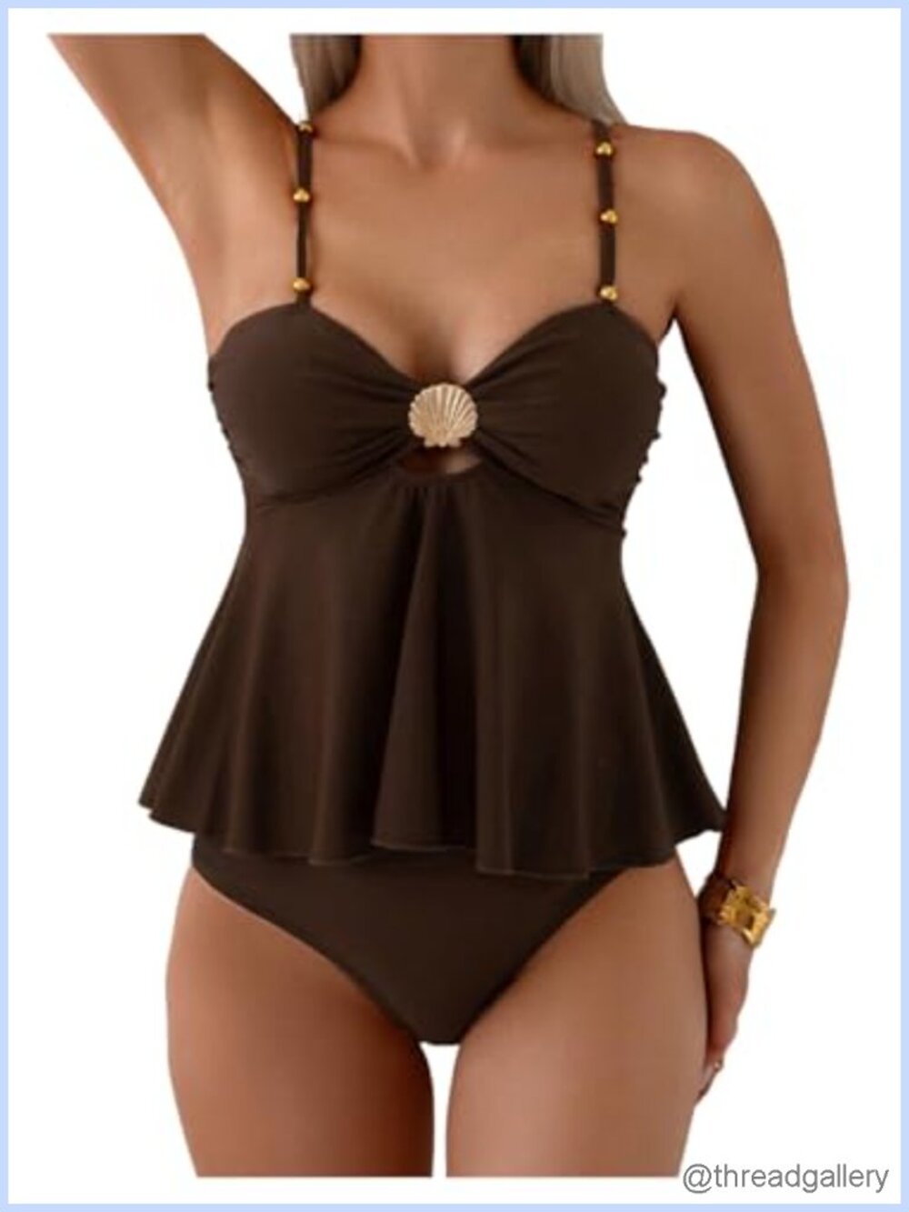 Tankini with High Waisted Bottom, 2 Piece Swimset w/ Adjustable Straps